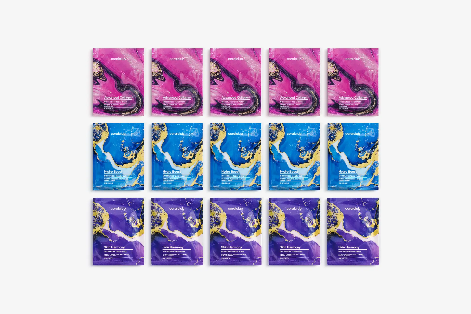 Face Mask Set: Advanced Collagen + Hydro Boost + Skin Harmony, 5 sachets